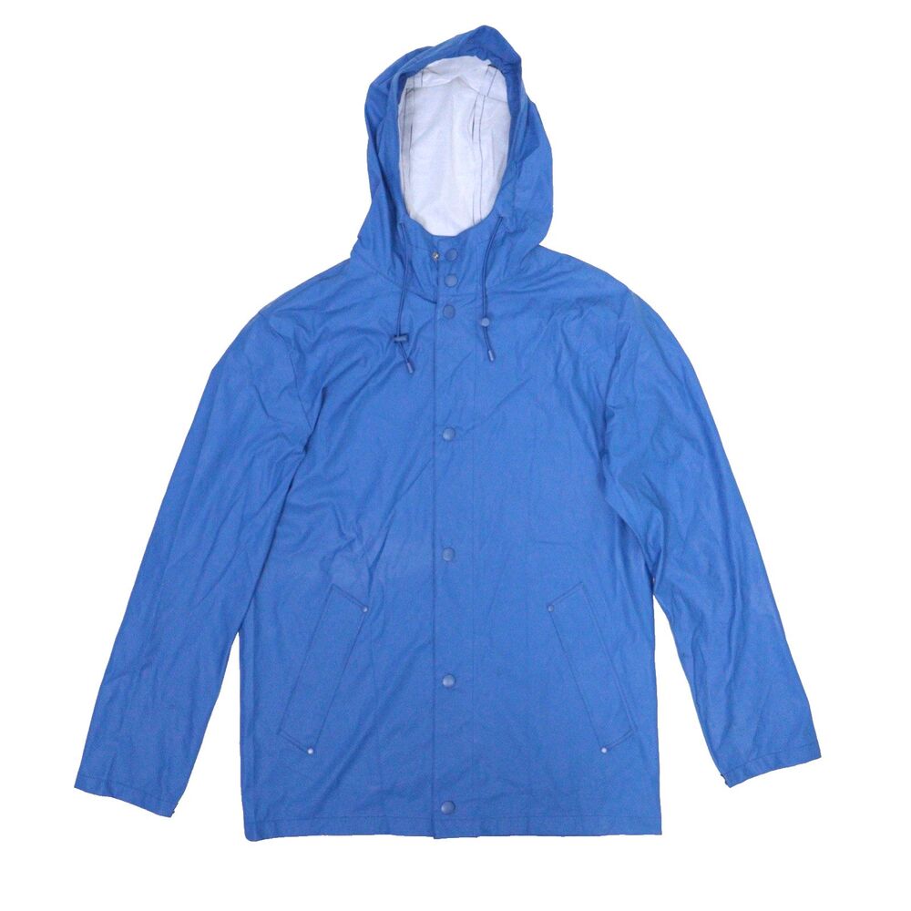 Cole Haan Blue Packable‎ Rain Coat With Hood Size Small Snap Closure Paddington